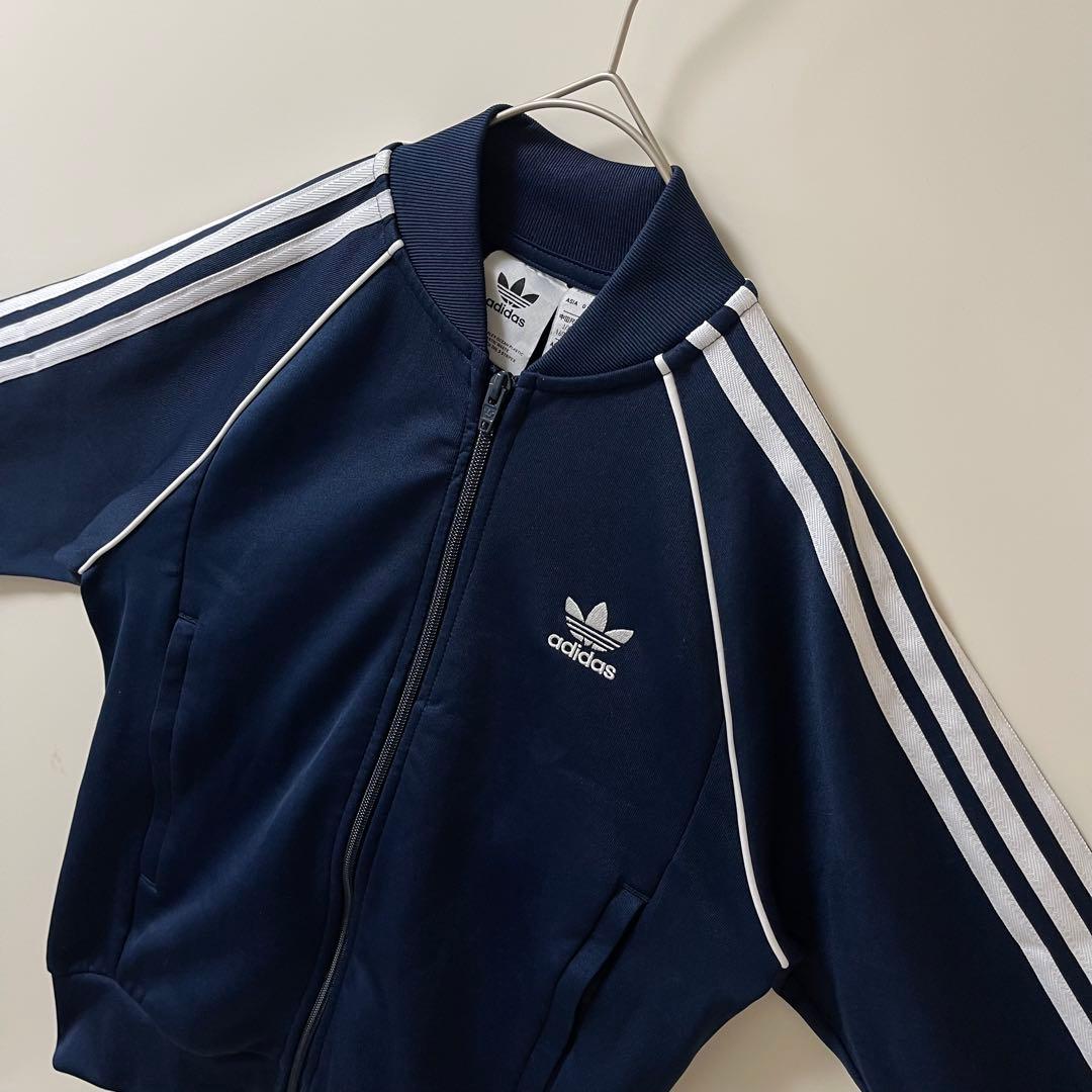XS新品】あのちゃんアディダス刺繍トラックジャケット古着ジャージトップ紺ネイビー