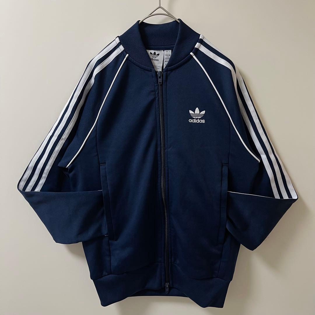 XS新品】あのちゃんアディダス刺繍トラックジャケット古着ジャージトップ紺ネイビー