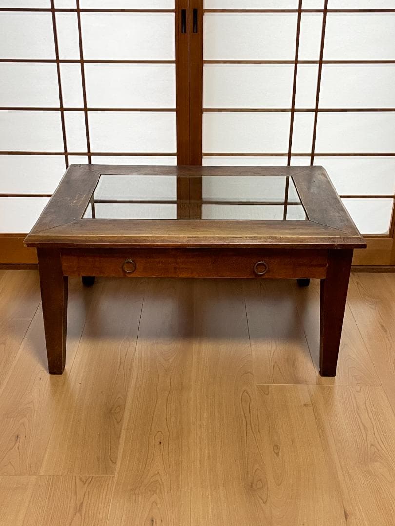ク*ロ様 【レトロ】 ガラス天板センターテーブル｜ヴィンテージ｜引き出し収納付｜