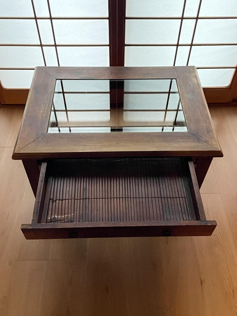 ク*ロ様 【レトロ】 ガラス天板センターテーブル｜ヴィンテージ｜引き出し収納付｜