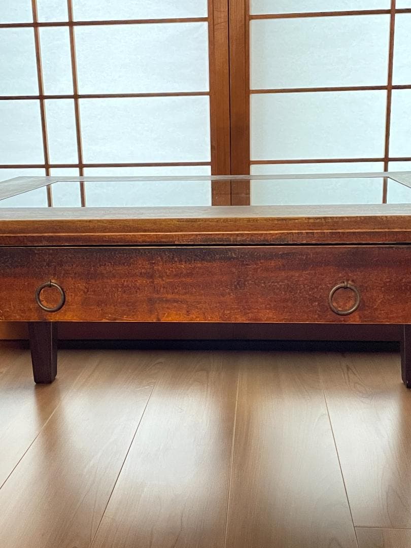 ク*ロ様 【レトロ】 ガラス天板センターテーブル｜ヴィンテージ｜引き出し収納付｜