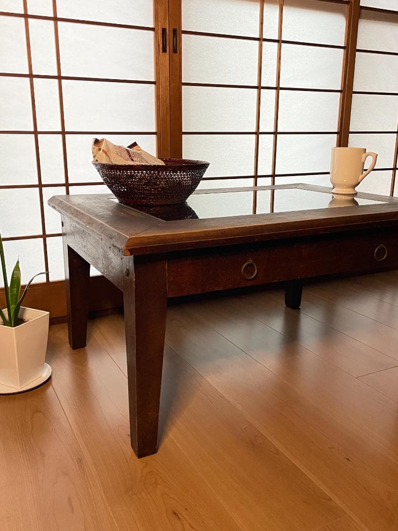 ク*ロ様 【レトロ】 ガラス天板センターテーブル｜ヴィンテージ｜引き出し収納付｜