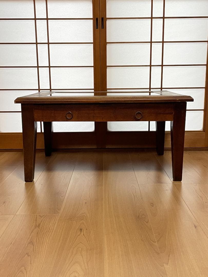 ク*ロ様 【レトロ】 ガラス天板センターテーブル｜ヴィンテージ｜引き出し収納付｜