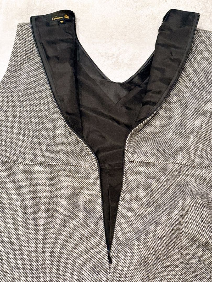 ドゥロワー Drawer ウール混Vネックワンピース ロングワンピース ツイード