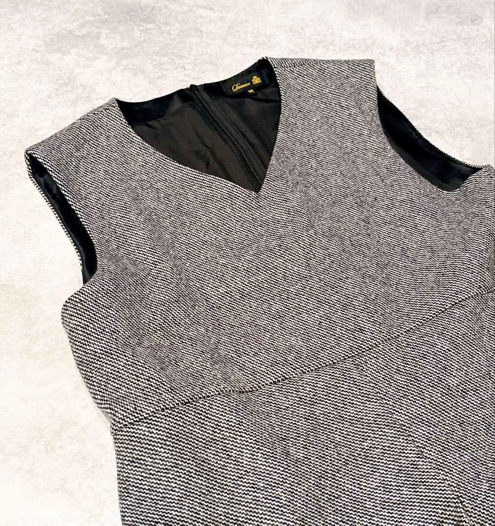 ドゥロワー Drawer ウール混Vネックワンピース ロングワンピース ツイード