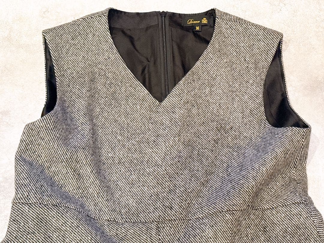 ドゥロワー Drawer ウール混Vネックワンピース ロングワンピース ツイード