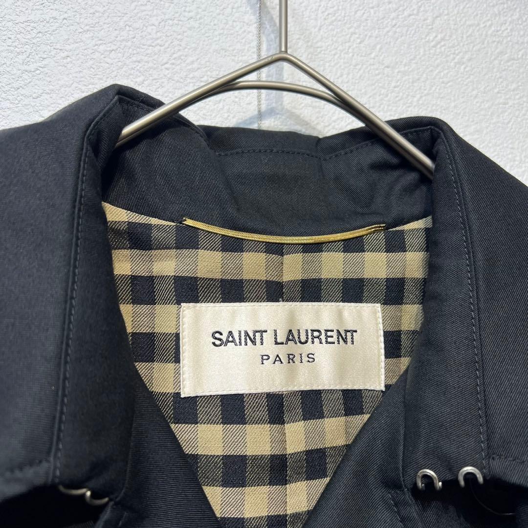 希少 美品 サンローランパリ エディ期 ウール チェック シルク トレンチコート