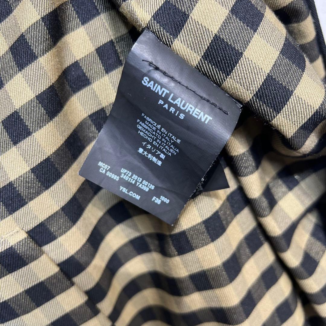 希少 美品 サンローランパリ エディ期 ウール チェック シルク トレンチコート