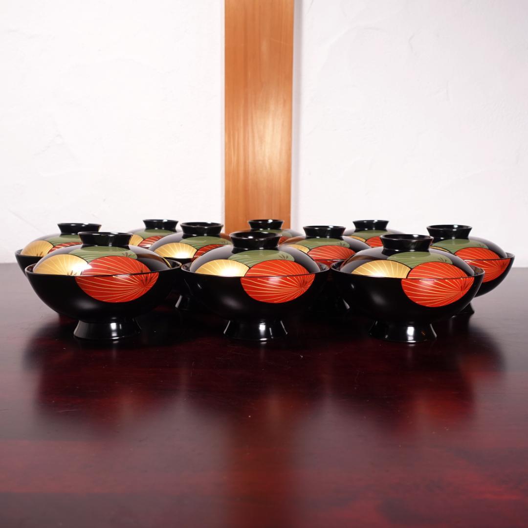 輪島塗 黒塗 蒔絵 吸物椀 10客 共箱