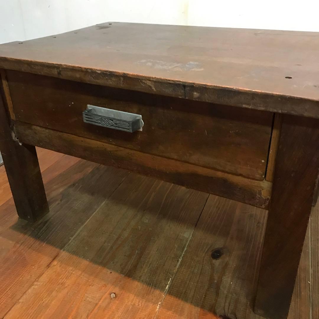 美品　木製　当時物　文机　ヴィンテージ　取手の金具も可愛い　どっしりした作り