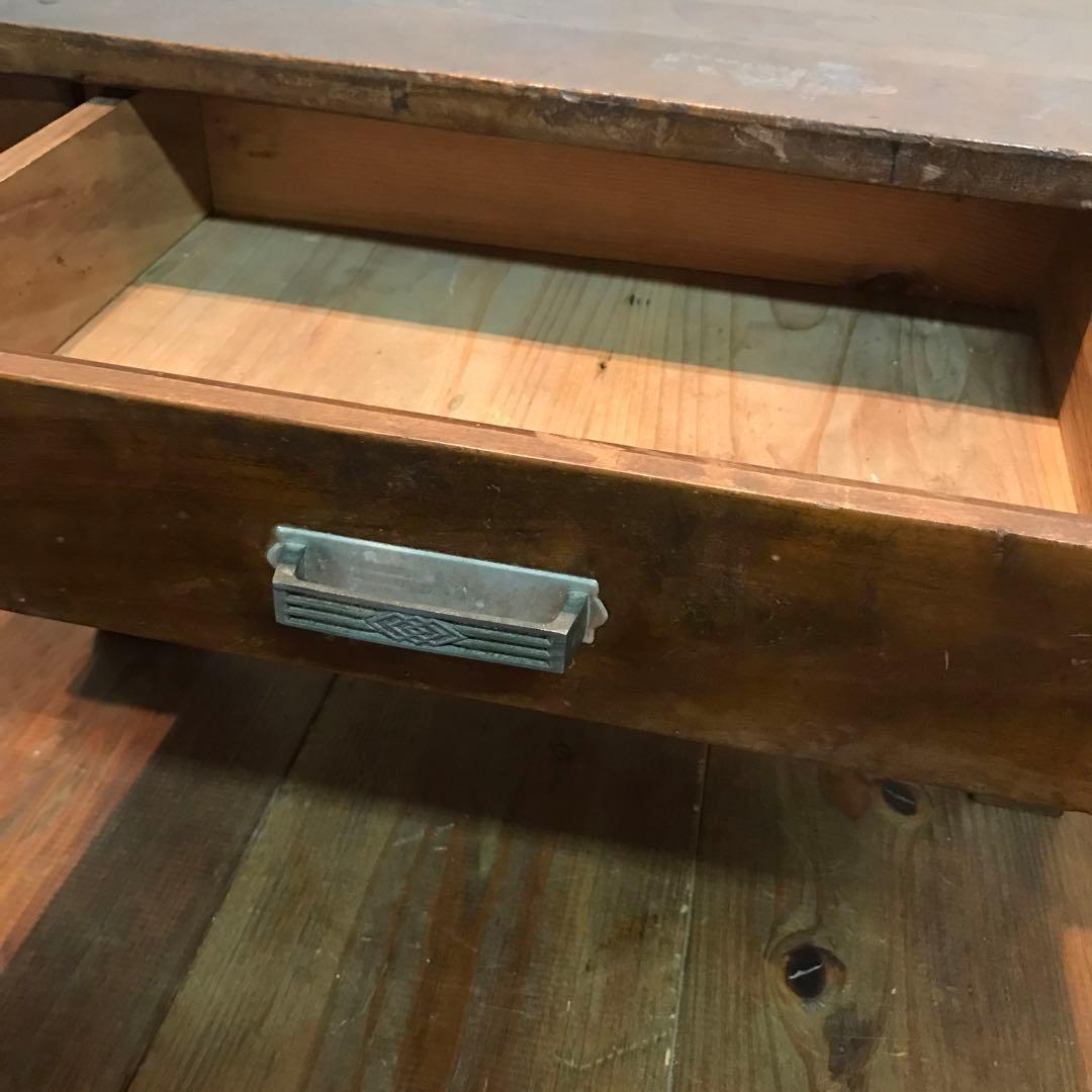 美品　木製　当時物　文机　ヴィンテージ　取手の金具も可愛い　どっしりした作り