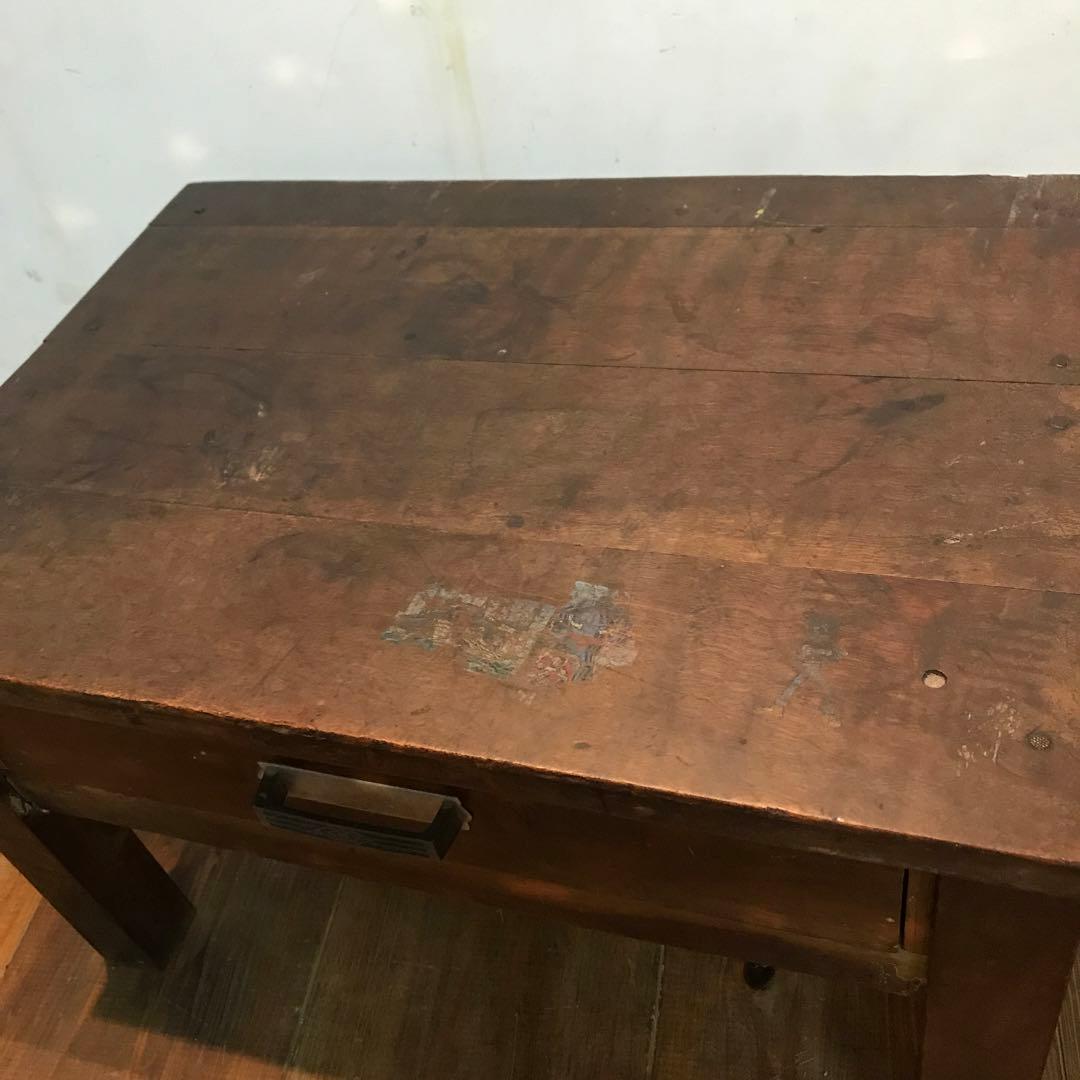 美品　木製　当時物　文机　ヴィンテージ　取手の金具も可愛い　どっしりした作り