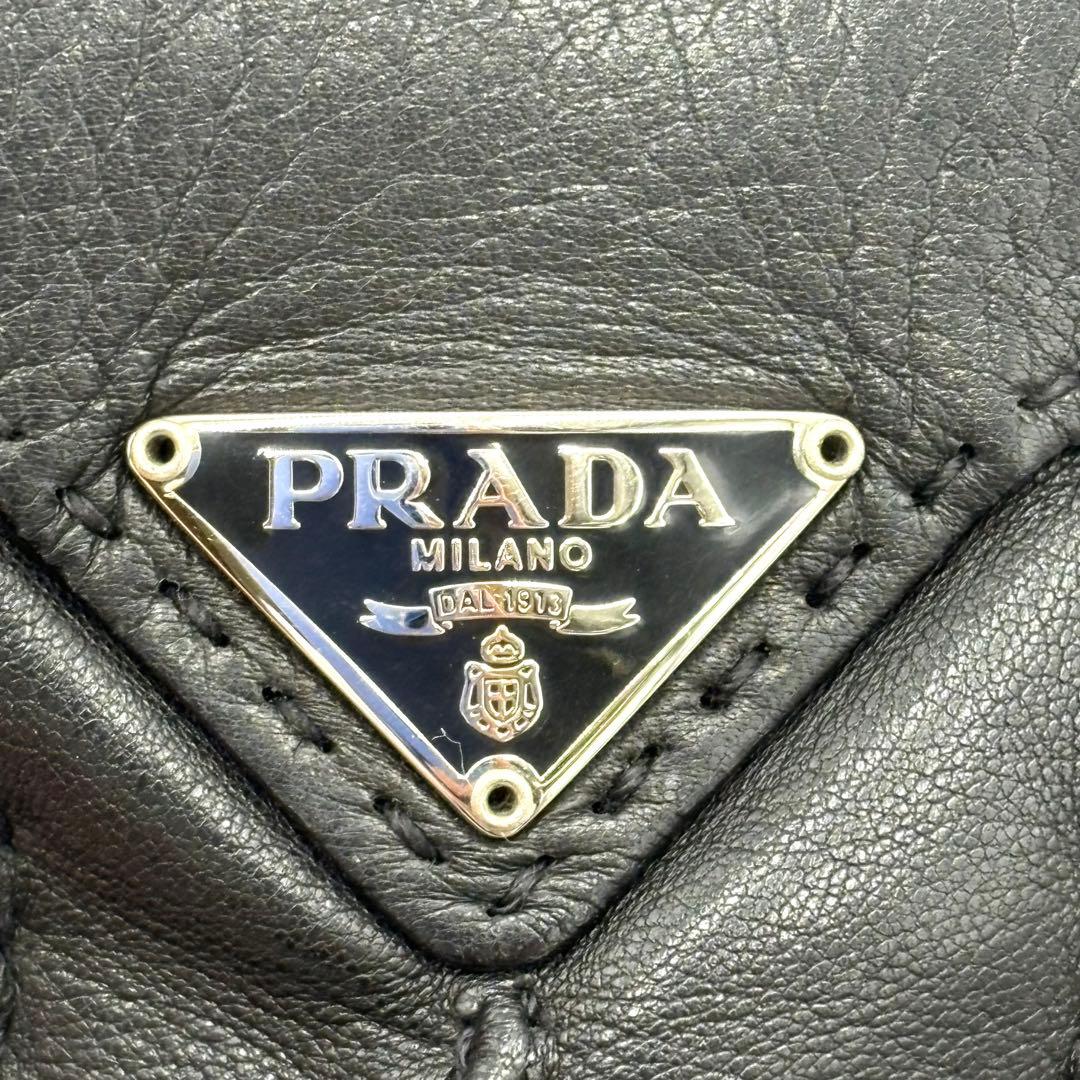 美品✨PRADA プラダ　レザー　グローブ 手袋　カシミヤ　黒　三角ロゴプレート