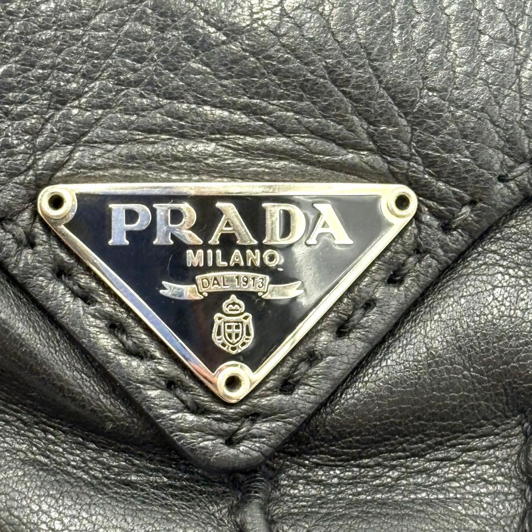 美品✨PRADA プラダ　レザー　グローブ 手袋　カシミヤ　黒　三角ロゴプレート
