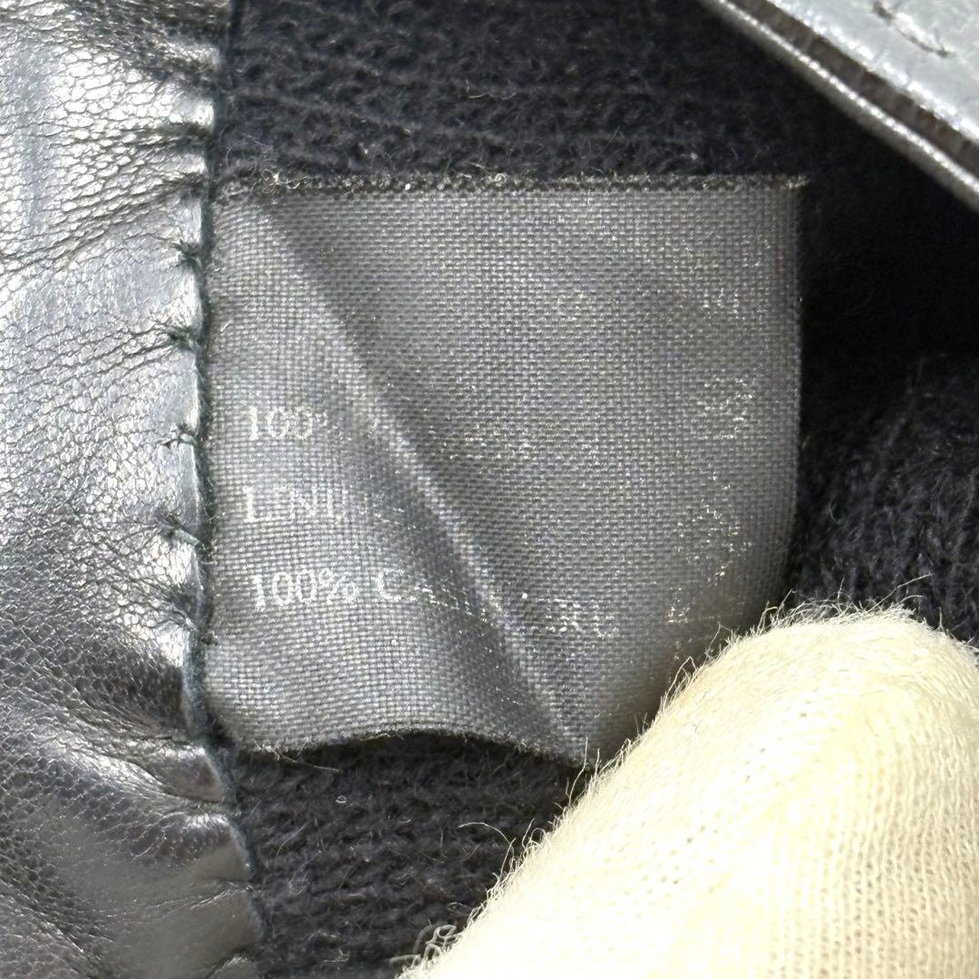 美品✨PRADA プラダ　レザー　グローブ 手袋　カシミヤ　黒　三角ロゴプレート
