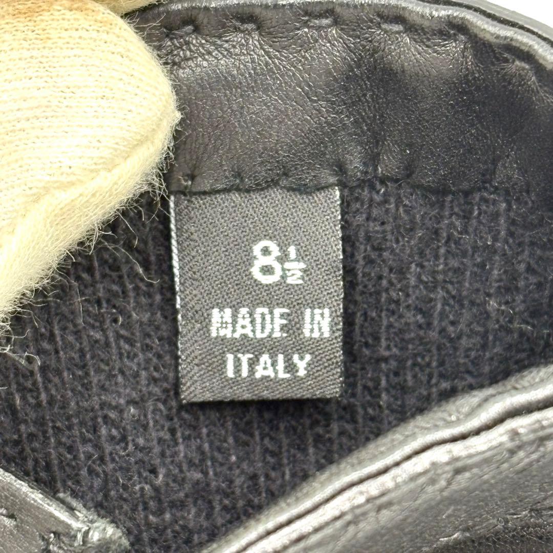 美品✨PRADA プラダ　レザー　グローブ 手袋　カシミヤ　黒　三角ロゴプレート