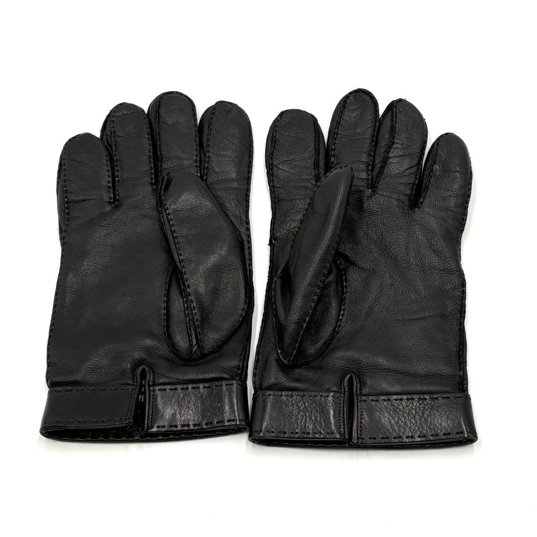 美品✨PRADA プラダ　レザー　グローブ 手袋　カシミヤ　黒　三角ロゴプレート