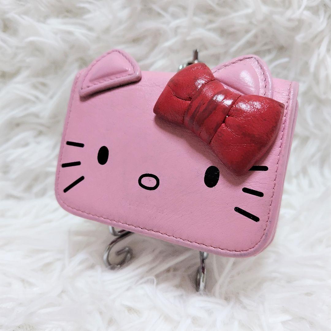 激レア美品✨バレンシアガ◇サンリオキティコラボ三つ折り財布　シルバー金具ピンク