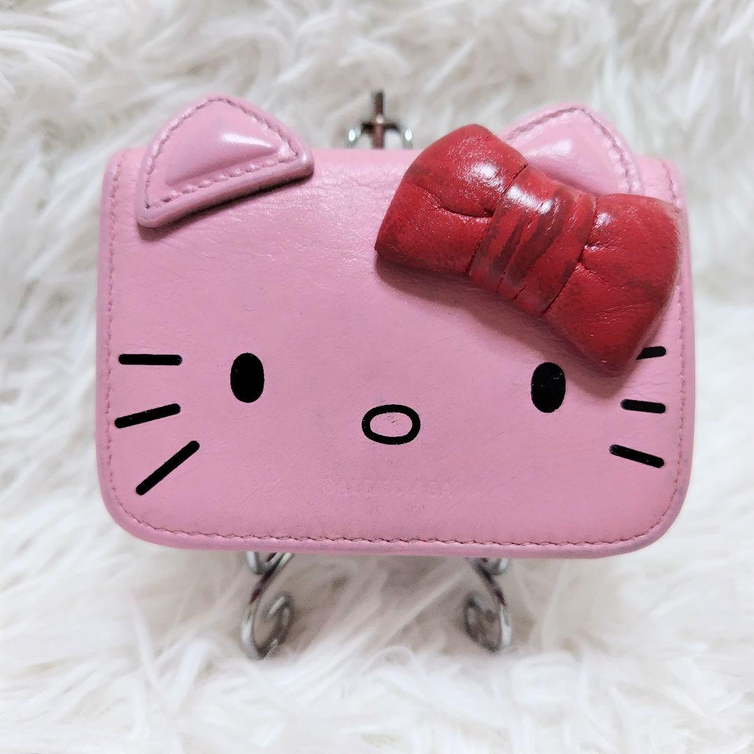 激レア美品✨バレンシアガ◇サンリオキティコラボ三つ折り財布　シルバー金具ピンク