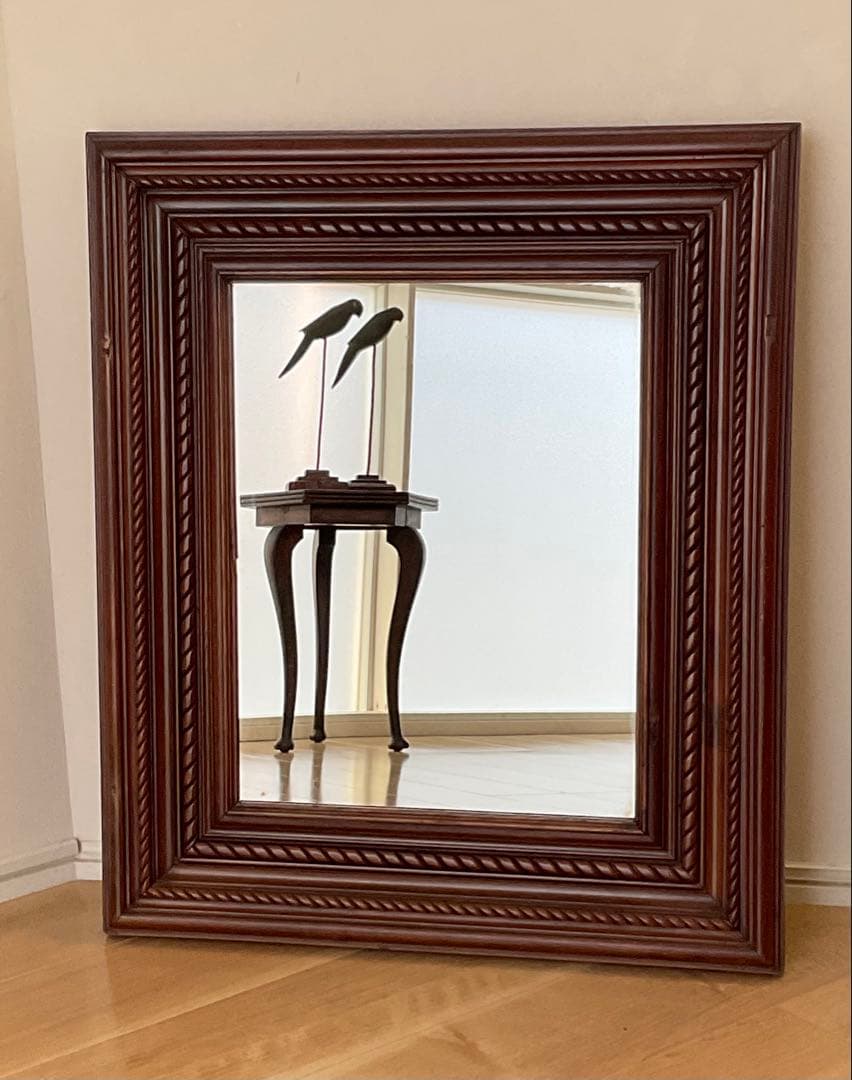 ヴィンテージ　ウォールミラー　壁掛け鏡　木製フレーム　スペイン製　アンティーク