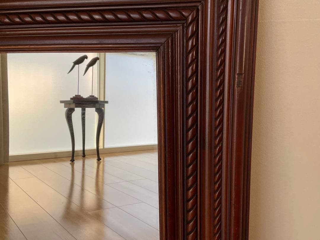 ヴィンテージ　ウォールミラー　壁掛け鏡　木製フレーム　スペイン製　アンティーク