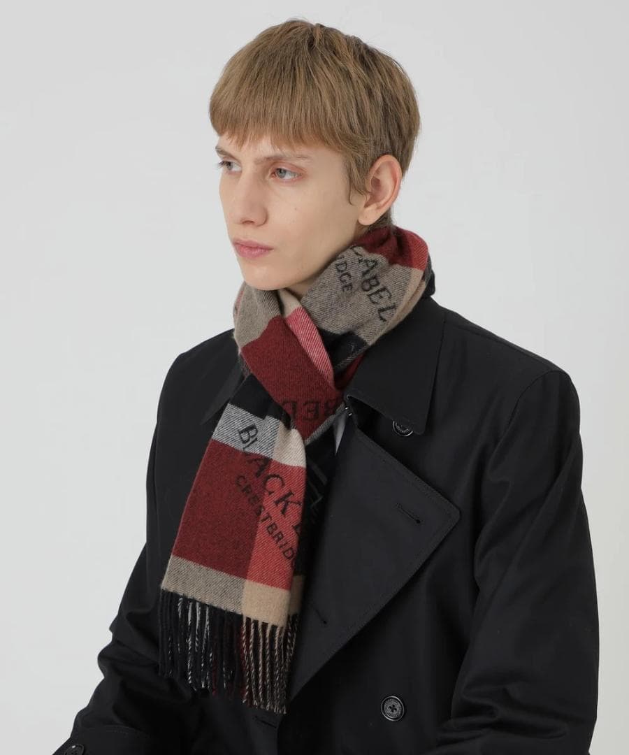 ブラックレーベルクレストブリッジ 新品 ロゴジャカードカシミヤマフラー