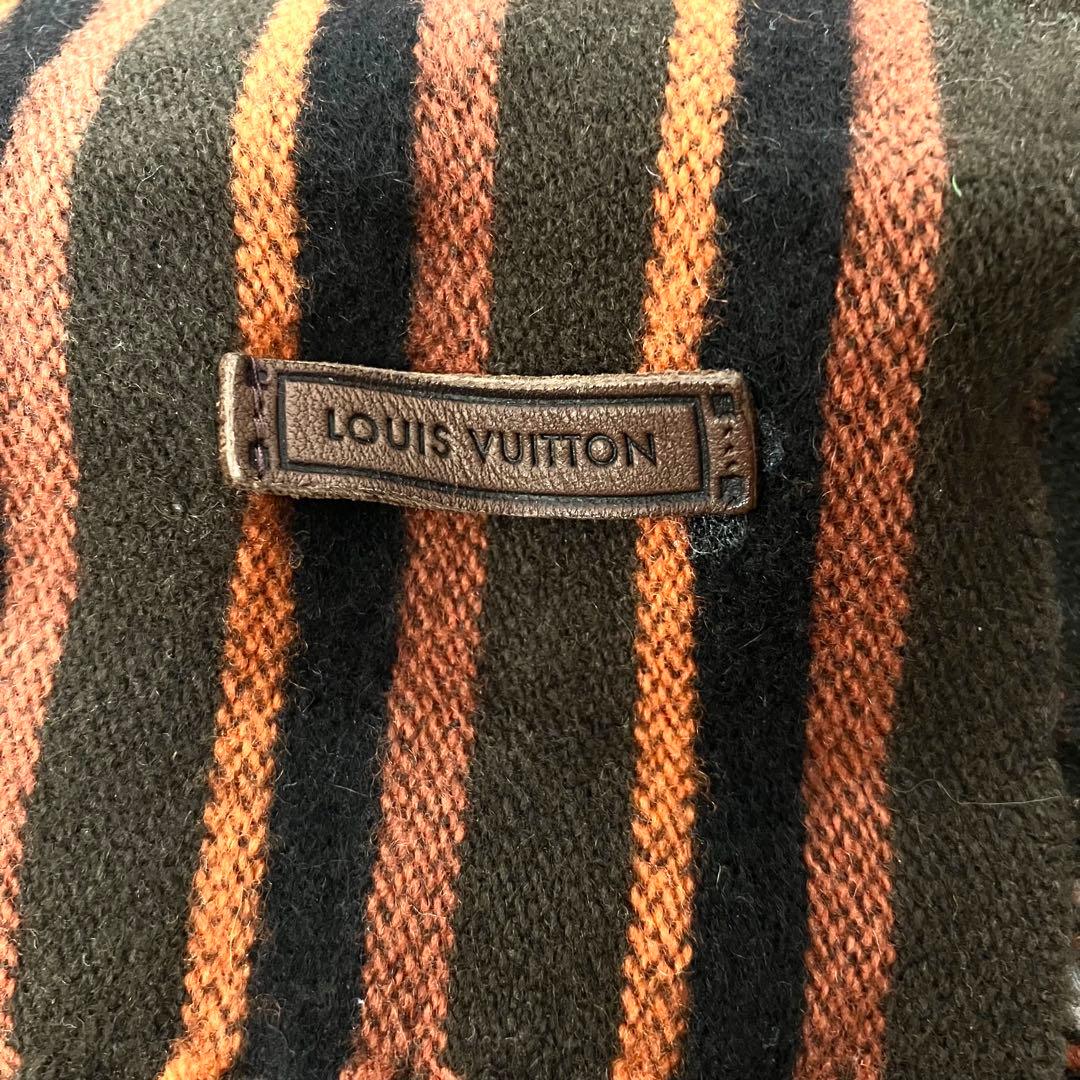 【美品】ルイヴィトン　マフラー　ウール　カシミヤ　ストライプ　ロゴ