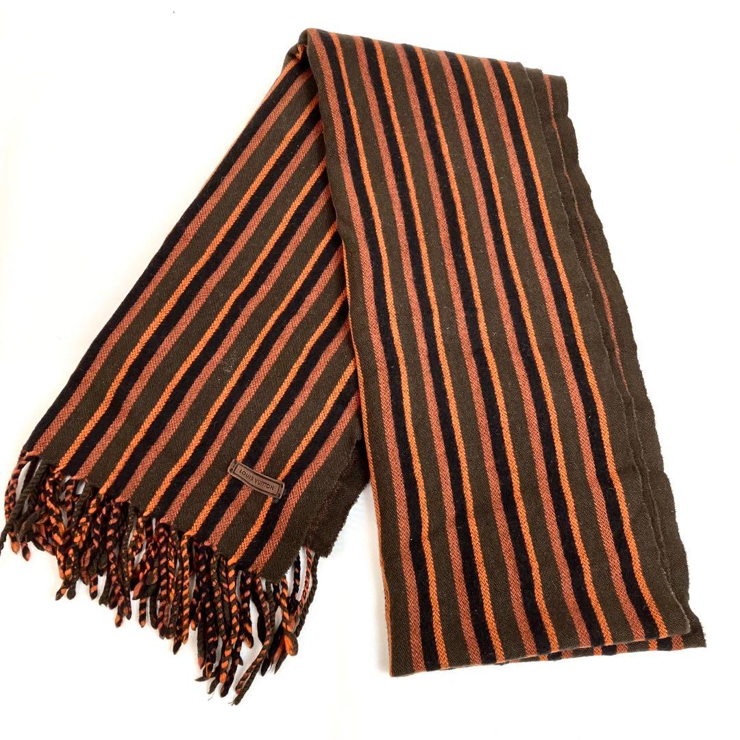 【美品】ルイヴィトン　マフラー　ウール　カシミヤ　ストライプ　ロゴ
