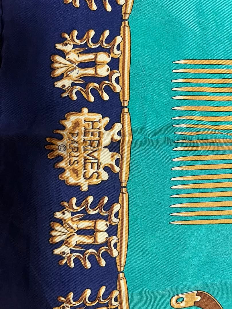 エメラルドグリーン ネイビー スカーフ HERMES