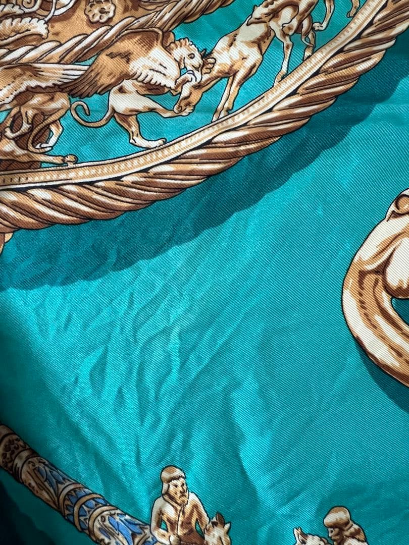 エメラルドグリーン ネイビー スカーフ HERMES