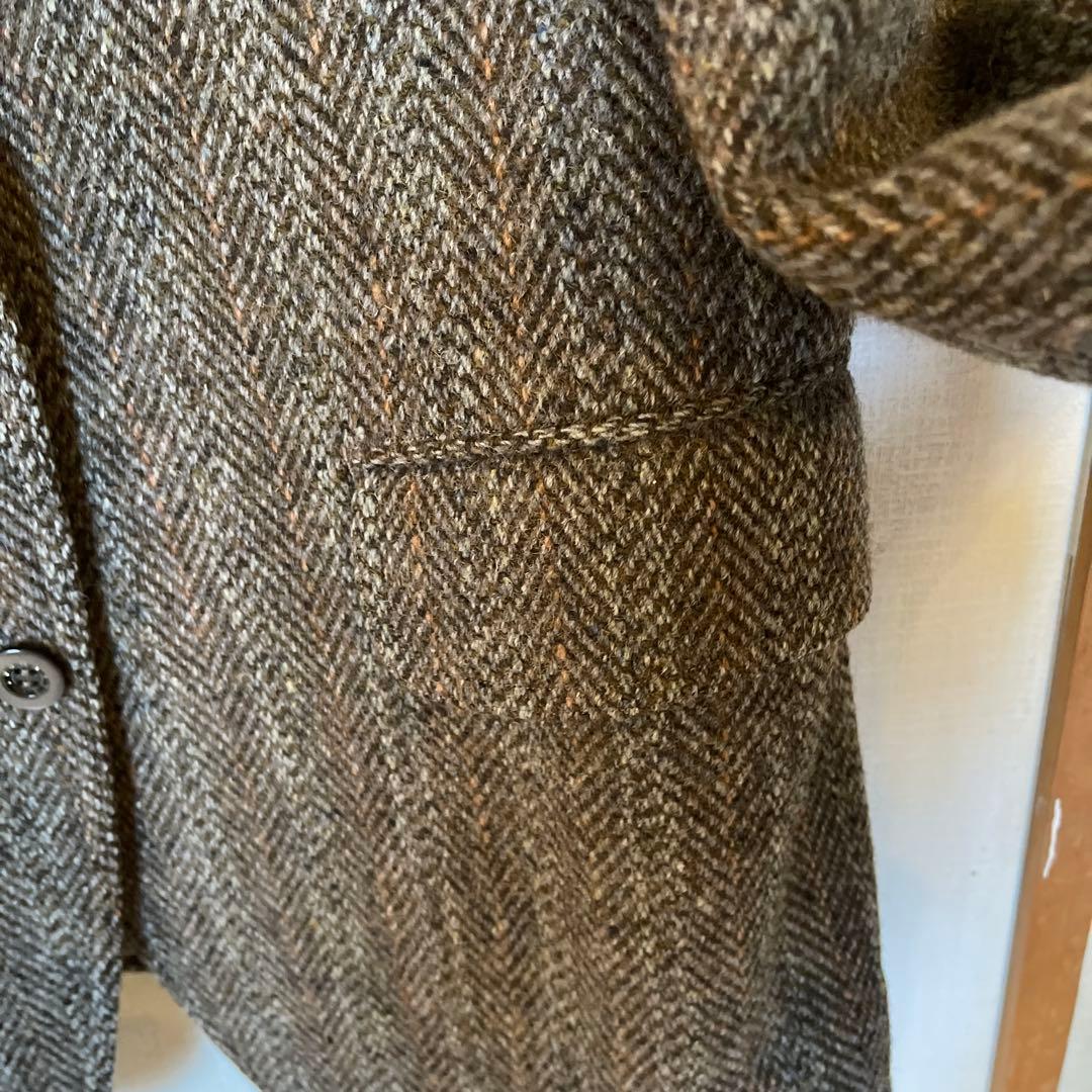 極美品 ブラウン ヘリンボーン テーラードジャケット ハリスツイード