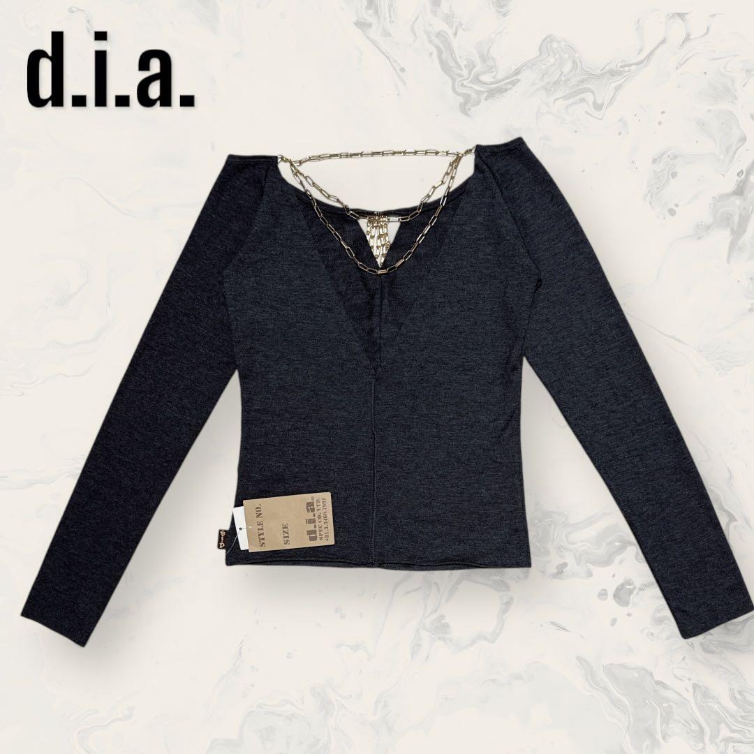 【新品】 d.i.a ゴールド チェーン付き バック Vネック トップス