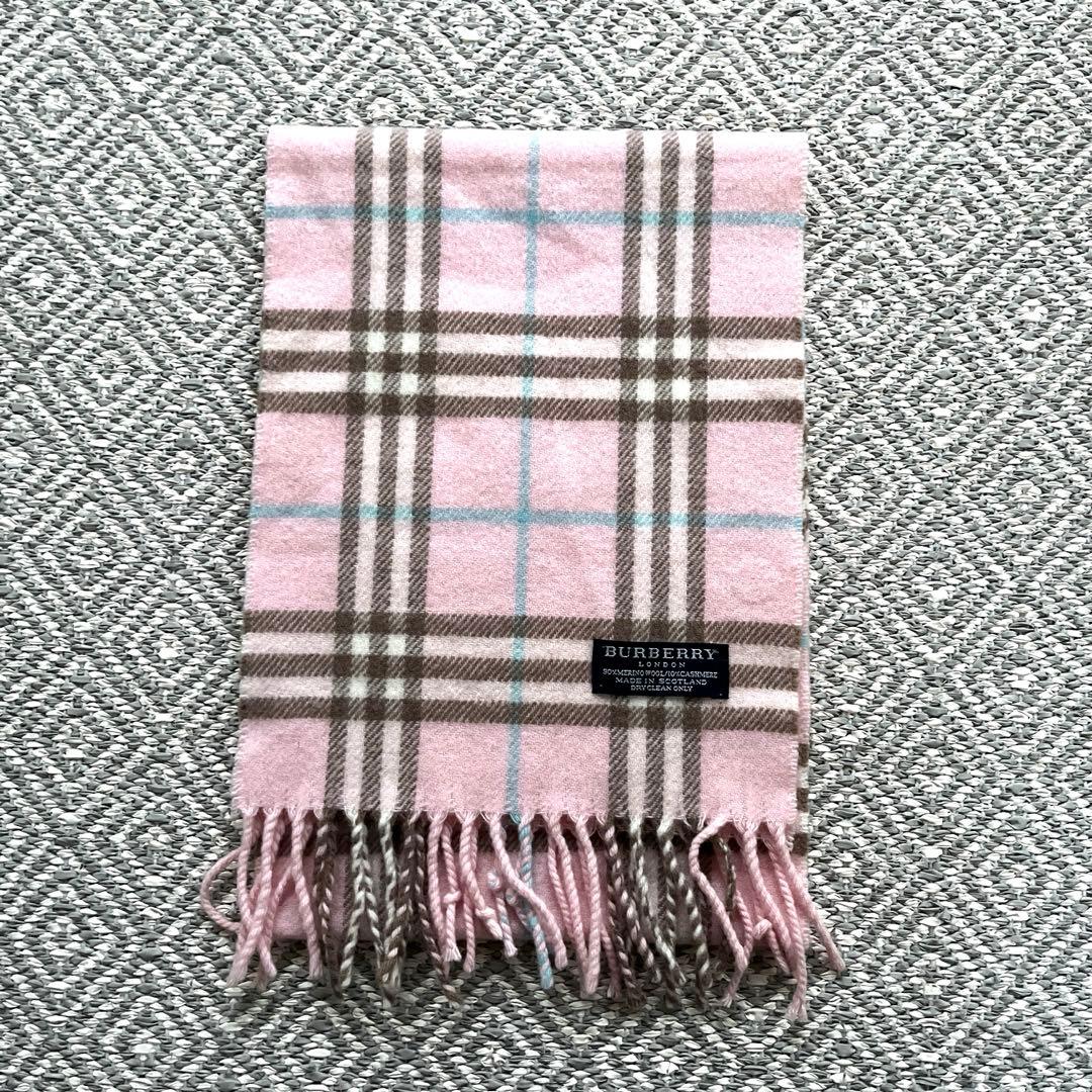 BURBERRY ノバチェック ウール カシミア マフラー ピンク