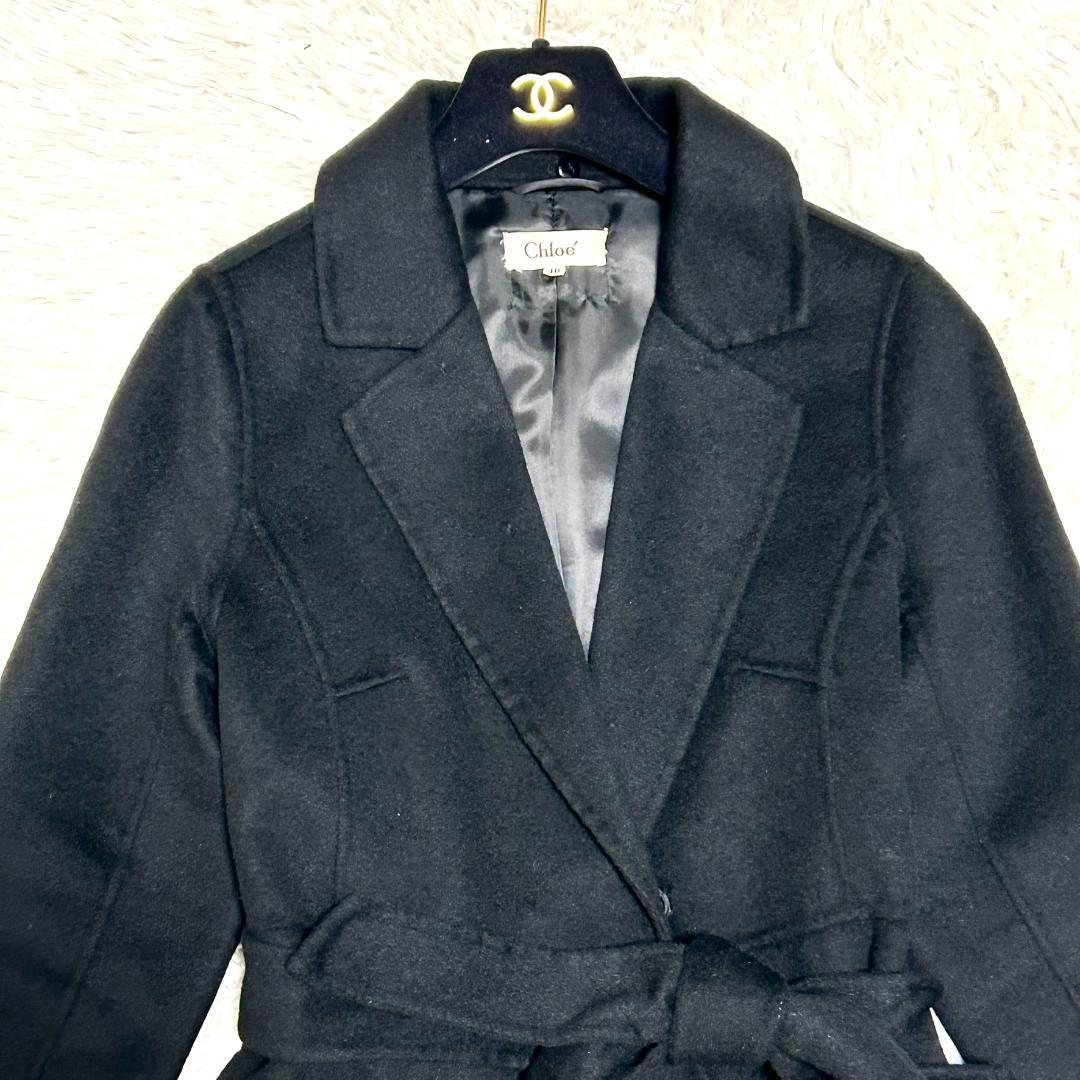 クロエ　コート　カシミヤ混　アシンメトリー　L　黒　トレンチコート　レディース