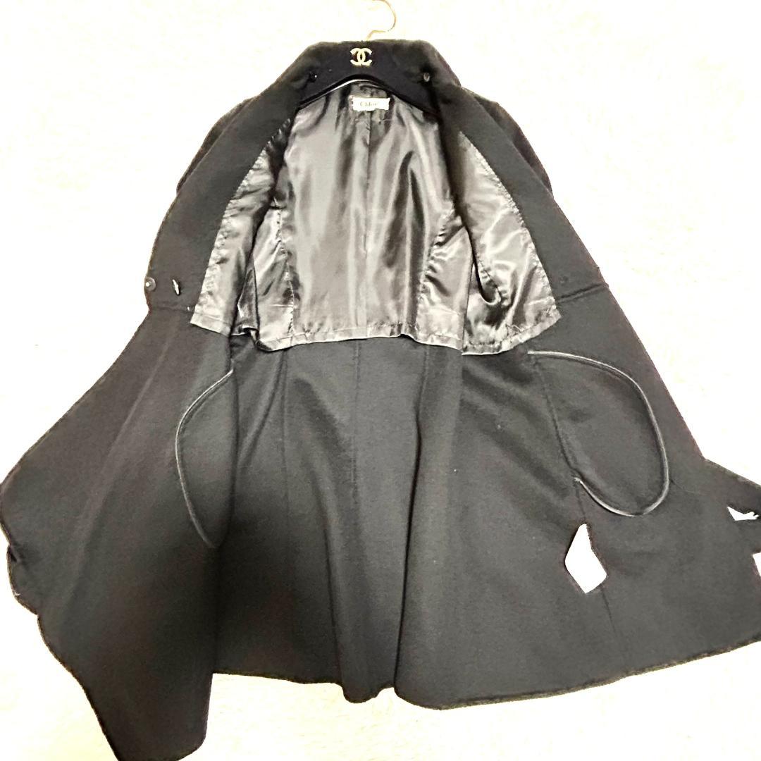 クロエ　コート　カシミヤ混　アシンメトリー　L　黒　トレンチコート　レディース