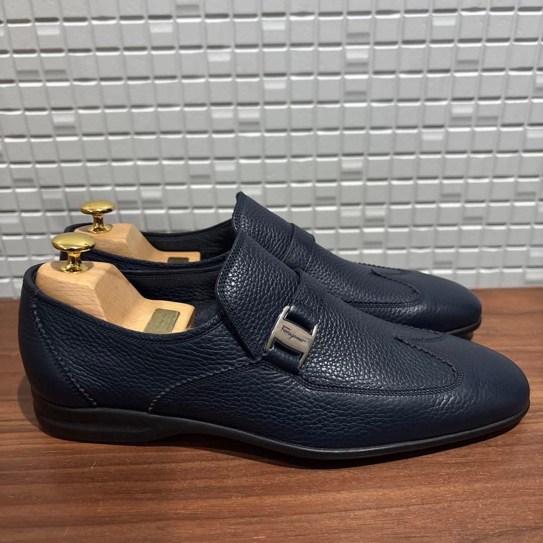 サルヴァトーレ フェラガモ メンズ シューズ 靴 シボ革 ネイビー 8