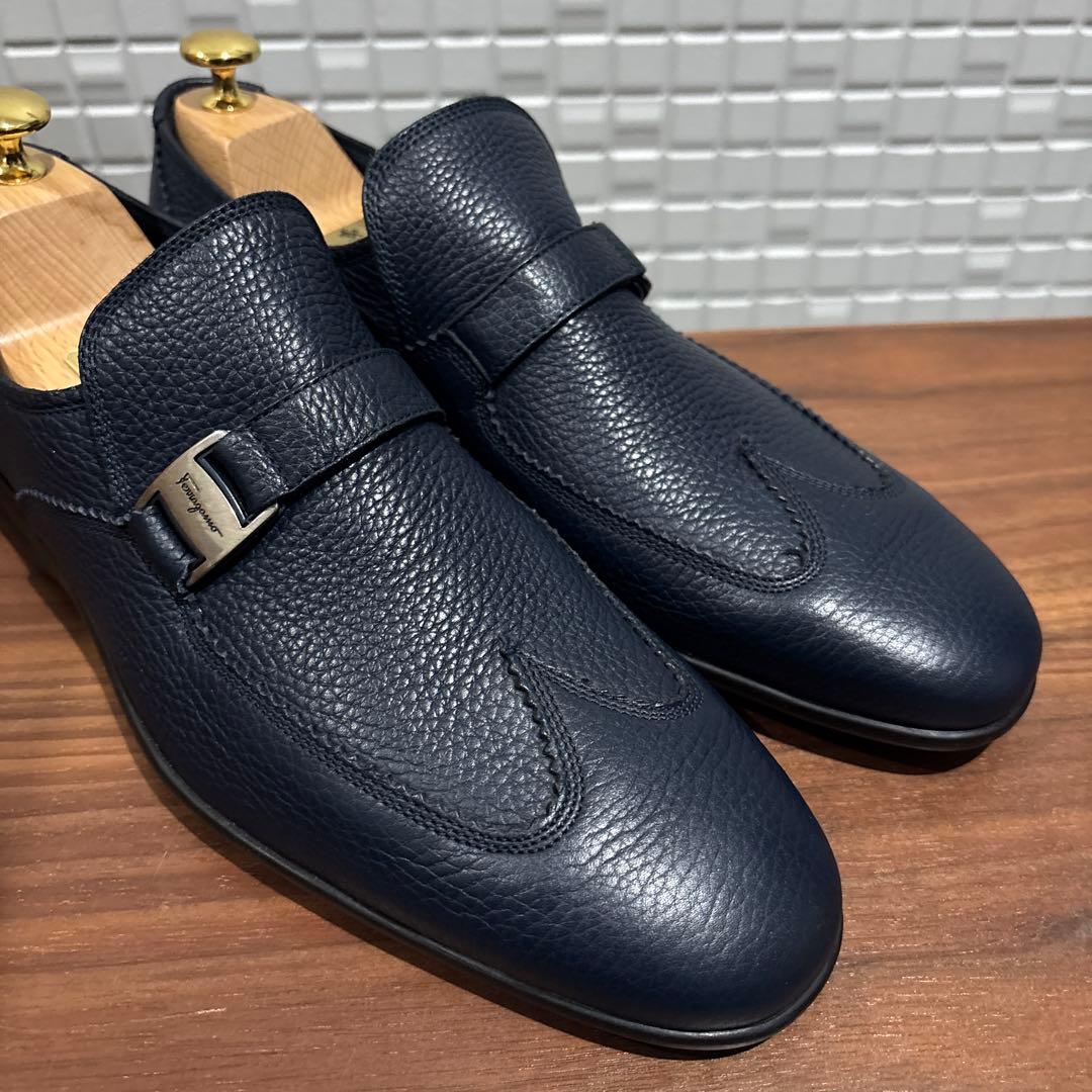 サルヴァトーレ フェラガモ メンズ シューズ 靴 シボ革 ネイビー 8