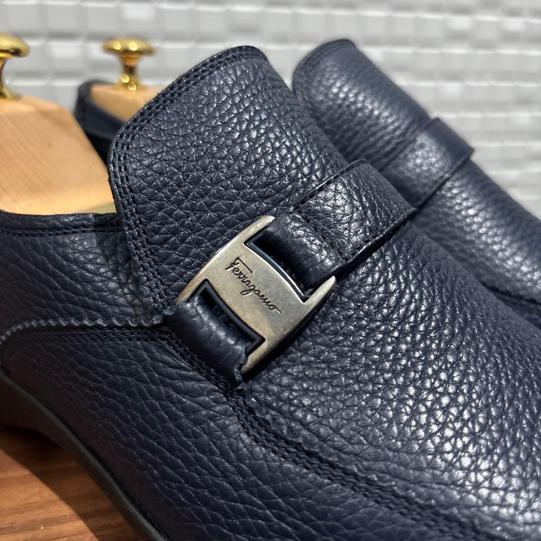 サルヴァトーレ フェラガモ メンズ シューズ 靴 シボ革 ネイビー 8