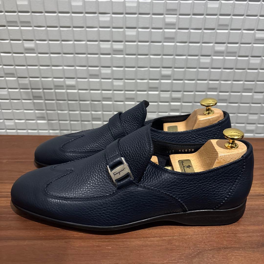 サルヴァトーレ フェラガモ メンズ シューズ 靴 シボ革 ネイビー 8