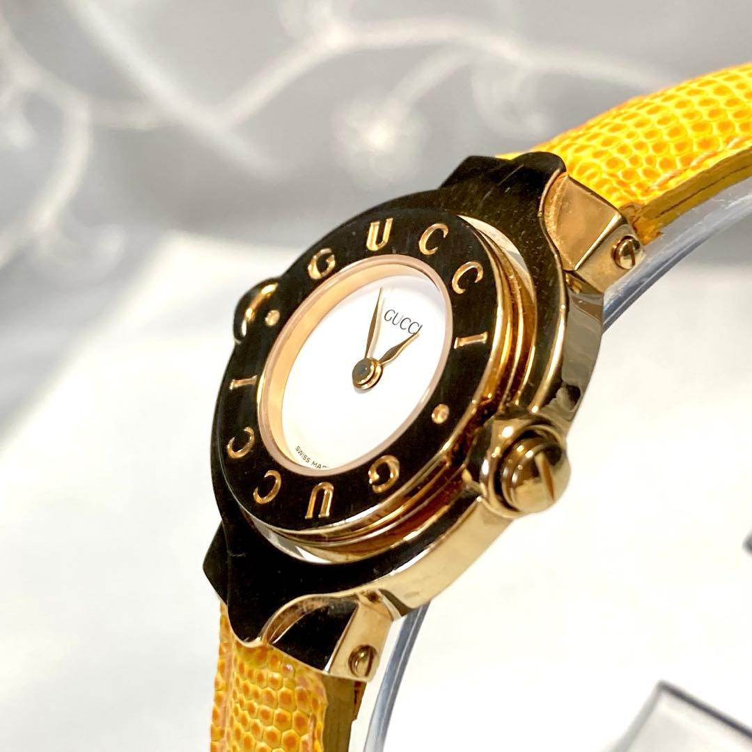 【新品電池/稼働/美品】グッチ 6600L ターンフェイス バングル 腕時計