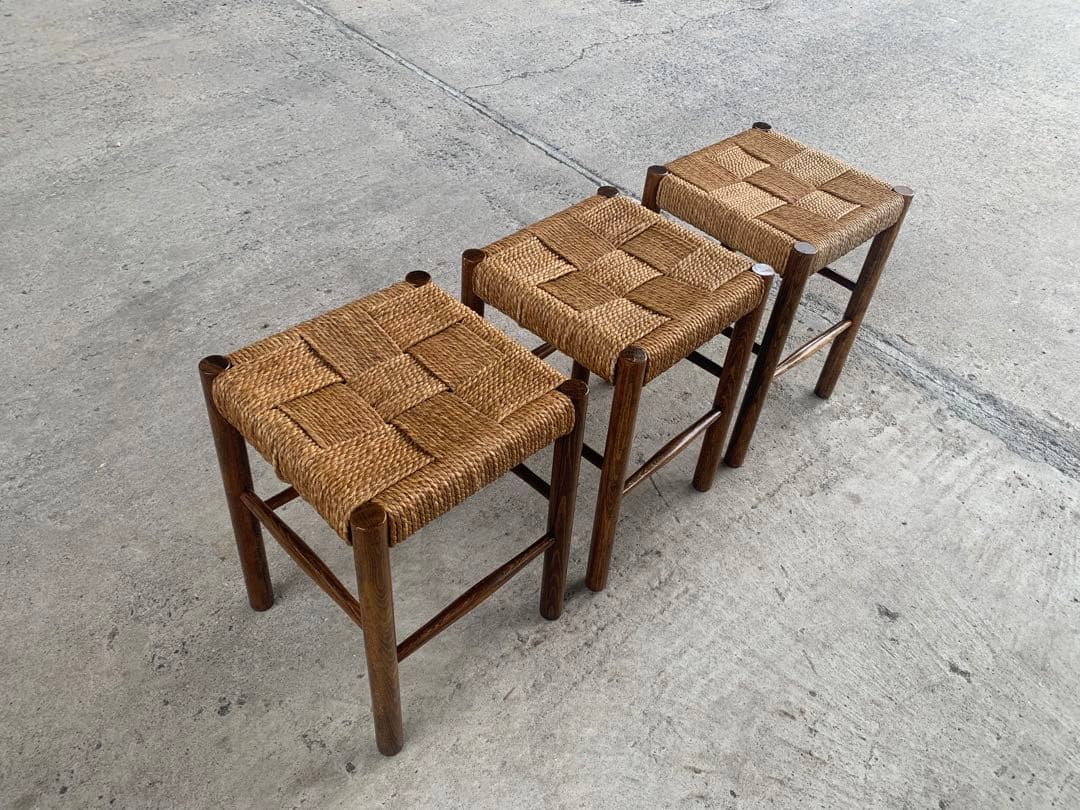 アンティーク ラッシュ スツール 縄編み チェア 民芸家具 椅子 No.1