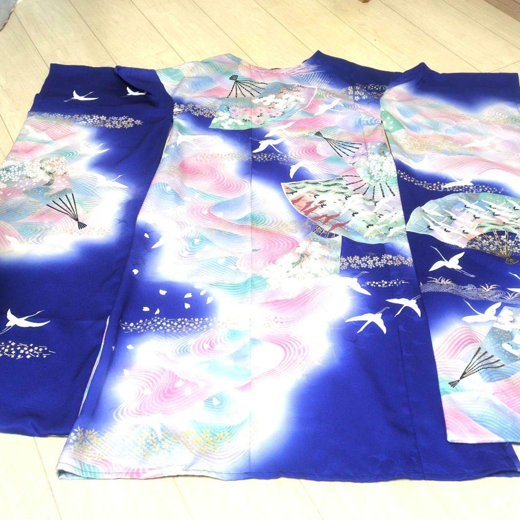 SALE☆正絹 作家物 桔梗になないろ鶴 振袖リメイク羽袖ドレス*