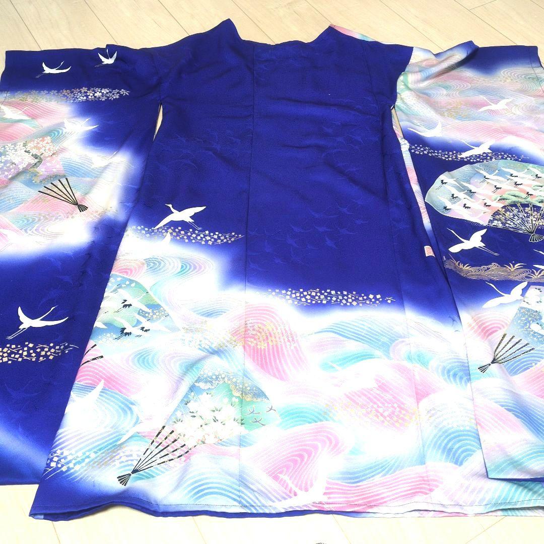 SALE☆正絹 作家物 桔梗になないろ鶴 振袖リメイク羽袖ドレス*