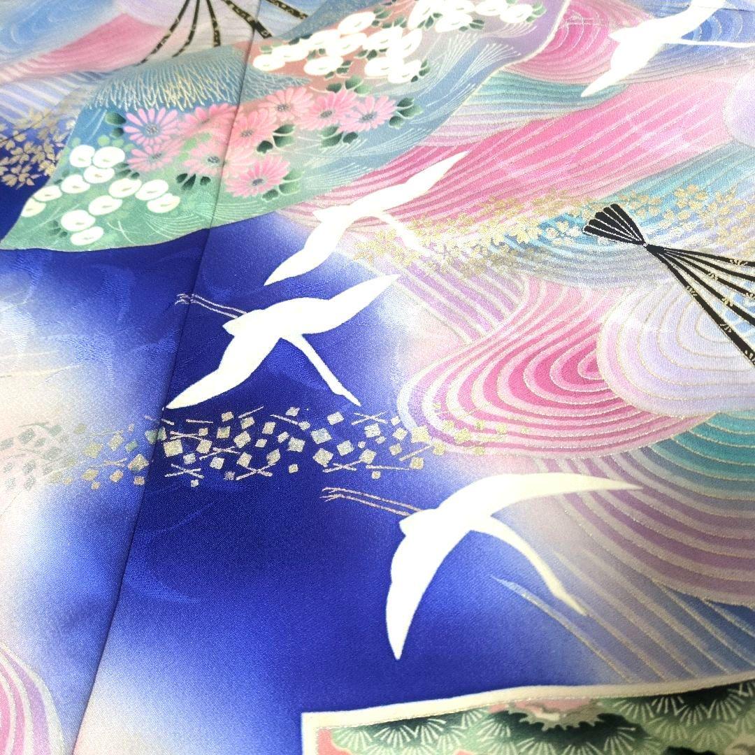 SALE☆正絹 作家物 桔梗になないろ鶴 振袖リメイク羽袖ドレス*