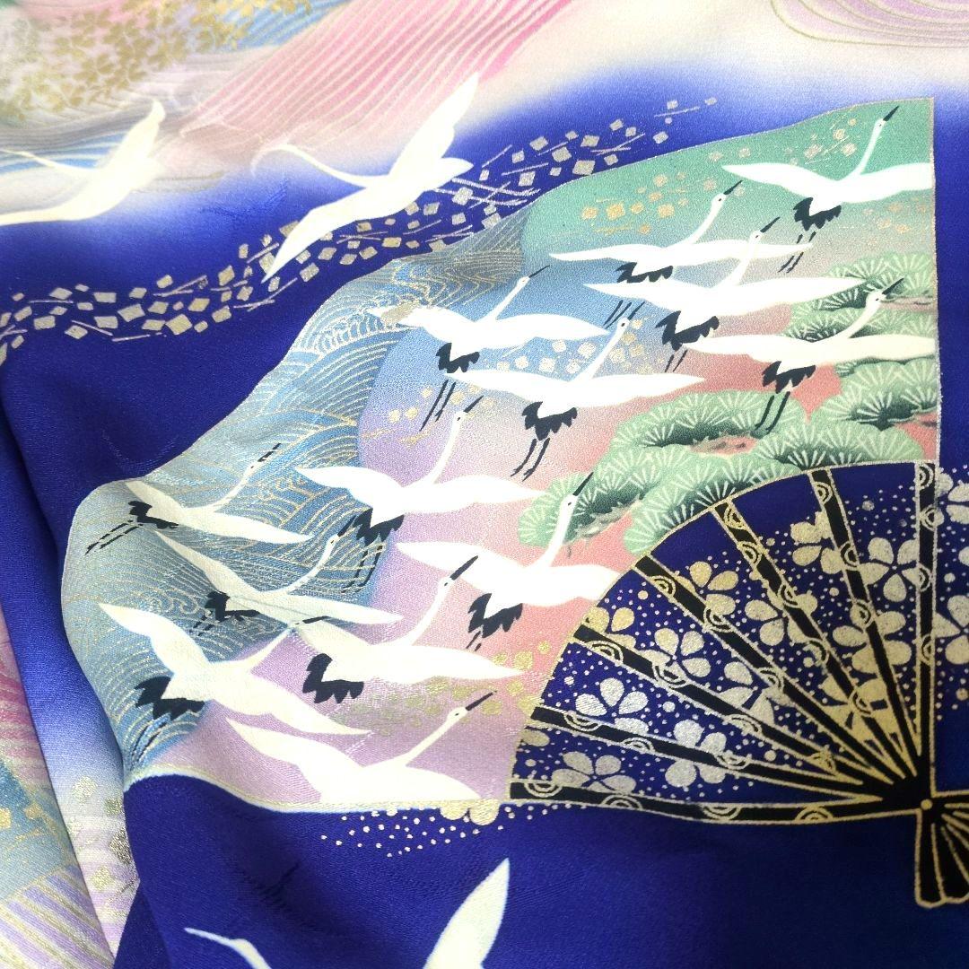 SALE☆正絹 作家物 桔梗になないろ鶴 振袖リメイク羽袖ドレス*