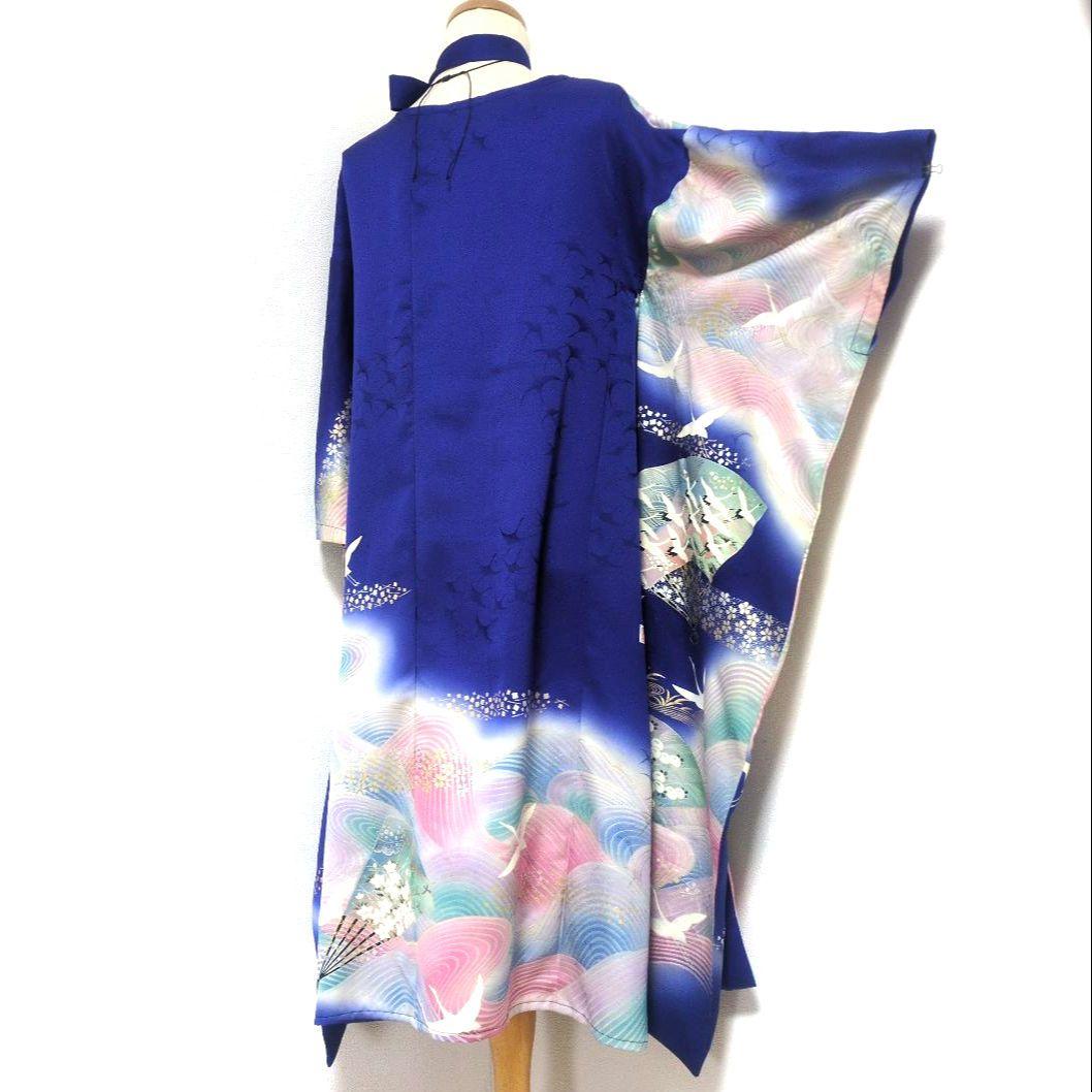 SALE☆正絹 作家物 桔梗になないろ鶴 振袖リメイク羽袖ドレス*