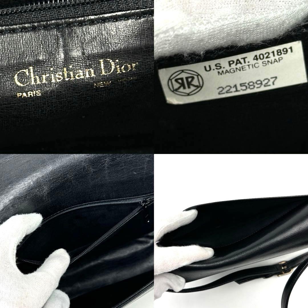 【美品】ディオール　ショルダーバッグ　ゴールド金具　フラップ　レザー　ブラック