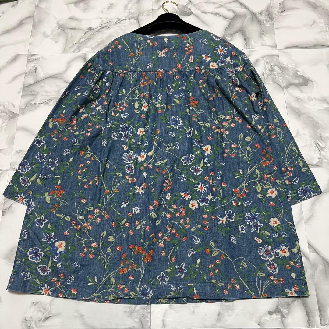 【美品】45R フォーティーファイブアール 花柄 デニム チュニック インディゴ