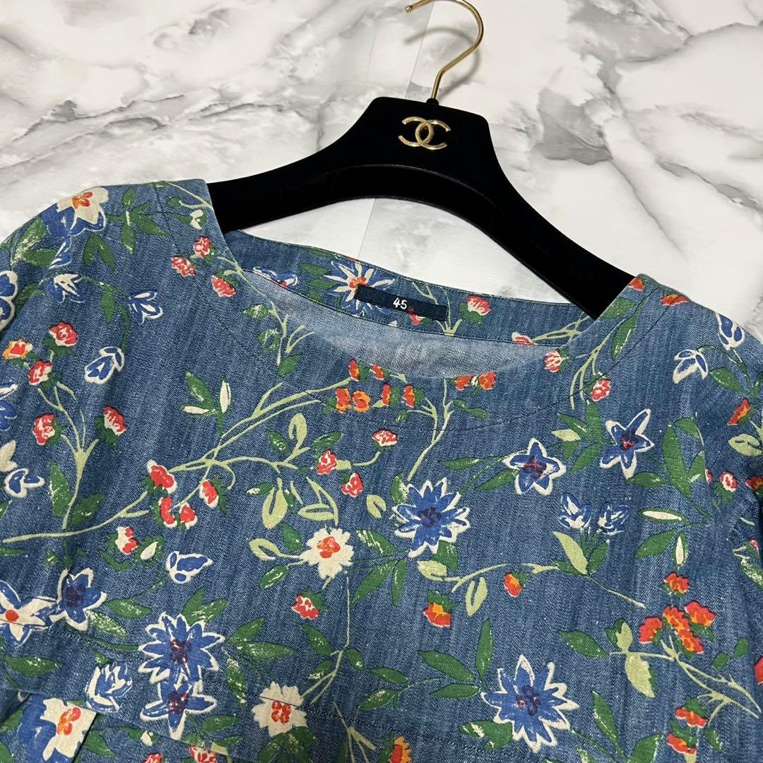 【美品】45R フォーティーファイブアール 花柄 デニム チュニック インディゴ