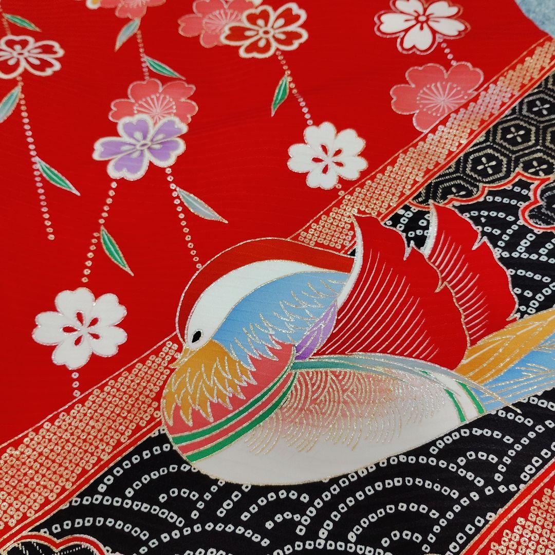 七五三 6歳 7歳 正絹 着物 帯 バッグ 草履 小物セット 赤 古典柄